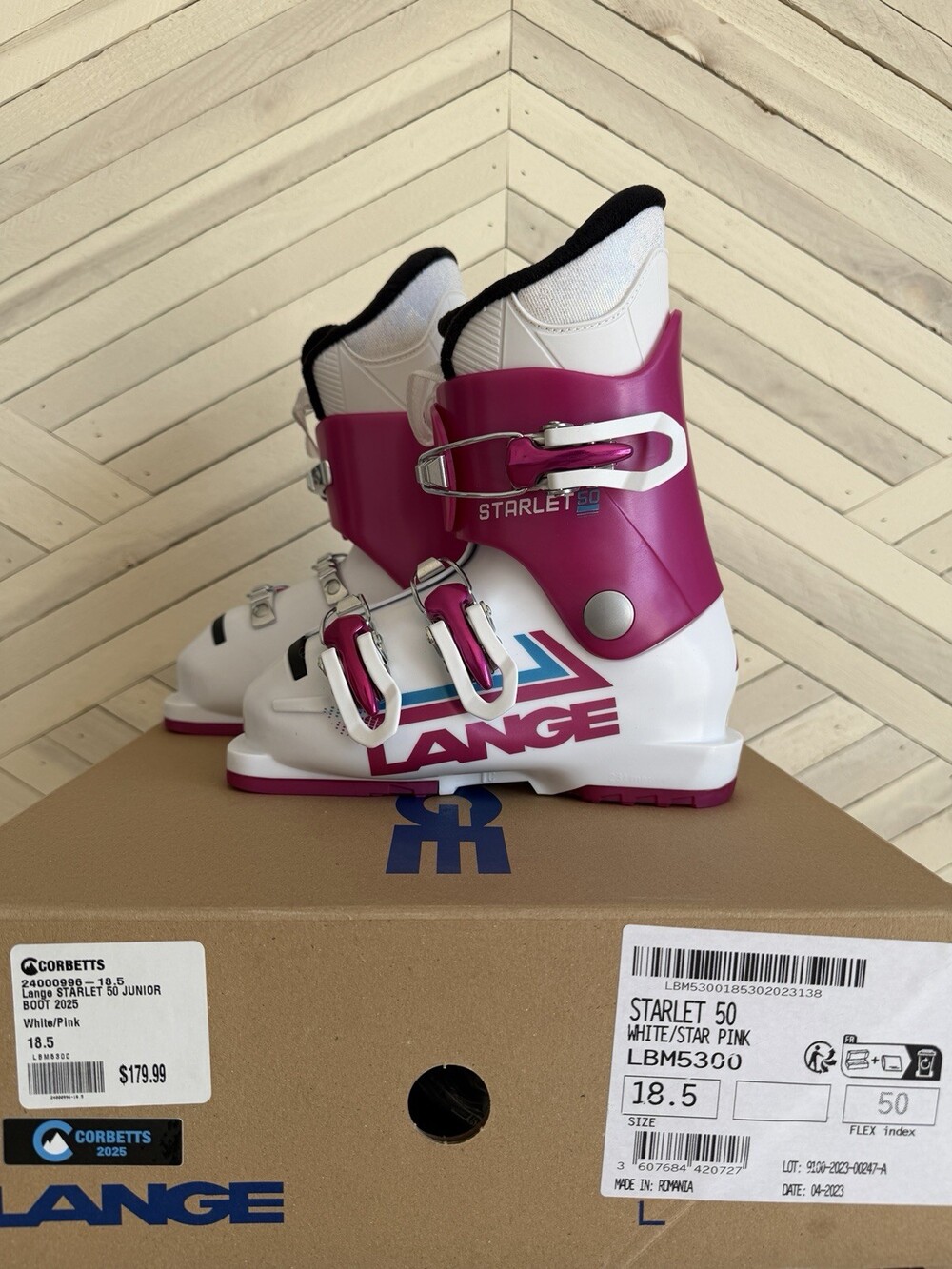 Lange Girls Starlet 50 White/Pink 50 flex Size 18.5 Mondo